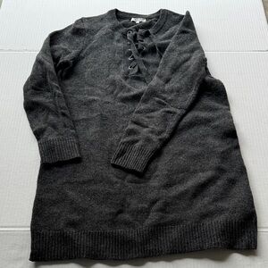 Madewell Charcoal Gray Lace-Up Knit Pullover